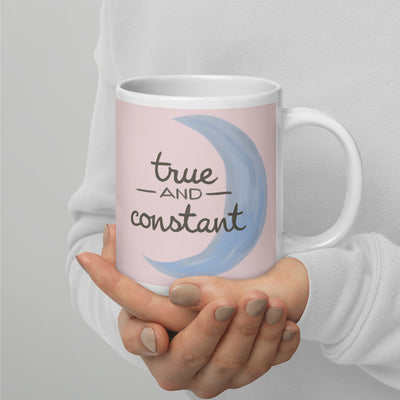 Gamma Phi Beta Crescent Sorority Mug in 20 oz size in light pink with True and Constant design