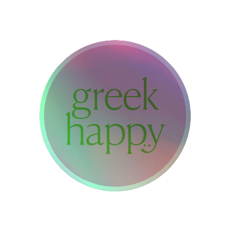 Greek Happy Logo Holographic Sticker in detail view