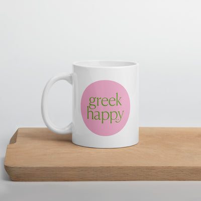 Greek Happy Pink and Green Logo Mug