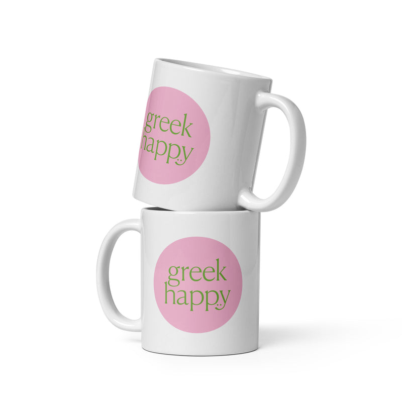 Greek Happy Pink and Green Logo Mug