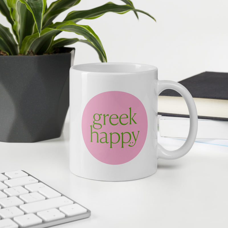 Greek Happy Pink and Green Logo Mug