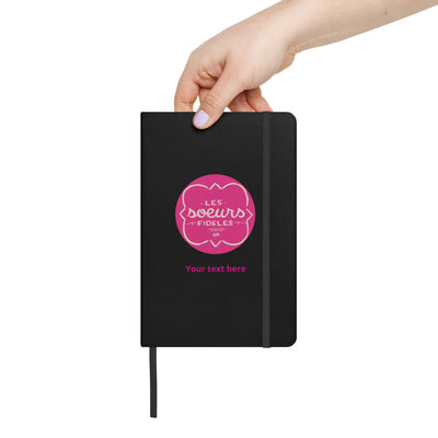 Phi Mu Les Soeurs Personalized Journal in black in woman's hand