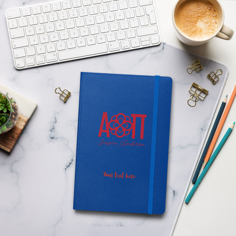 AOII Personalized Hardcover Journal in Royal Blue in office setting