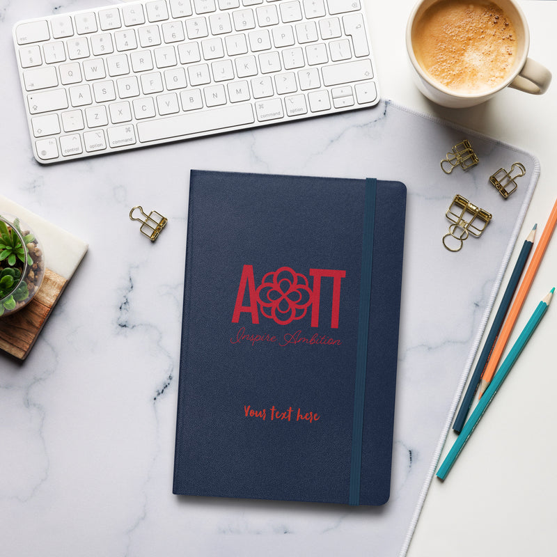AOII Personalized Hardcover Journal in Navy Blue in office setting