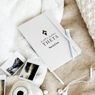 Theta Brand Logo Hardcover Journal in lifestyle setting