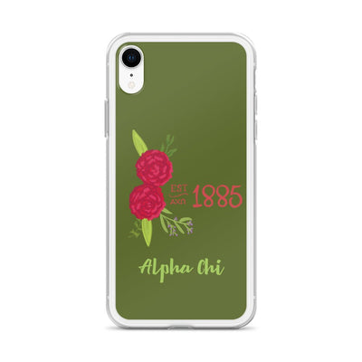 Alpha Chi Omega 1885 Founding Date olive green iPhone case