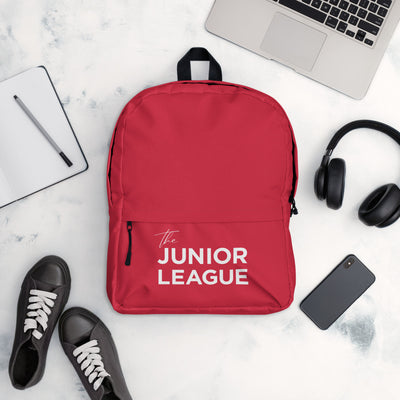 Junior League Red Backpack shown in lifestyle setting