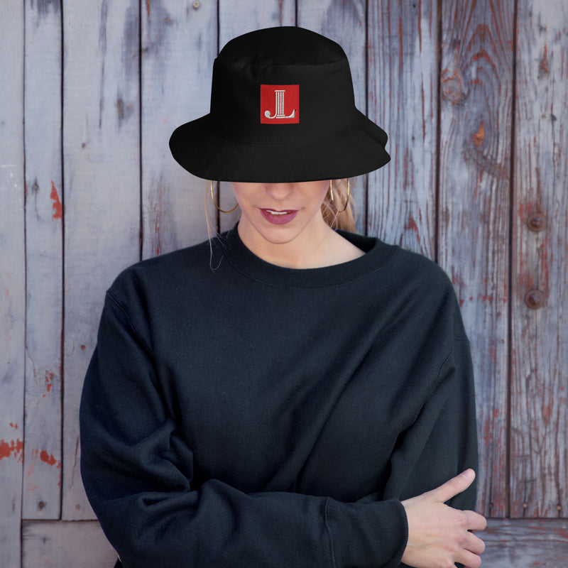 Junior League Logo Bucket Hat in black shown on model