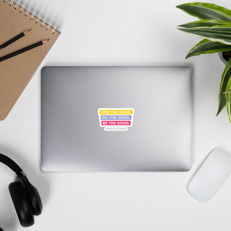 Find the Good Junior League Stickers in 3" x 3" size on laptop