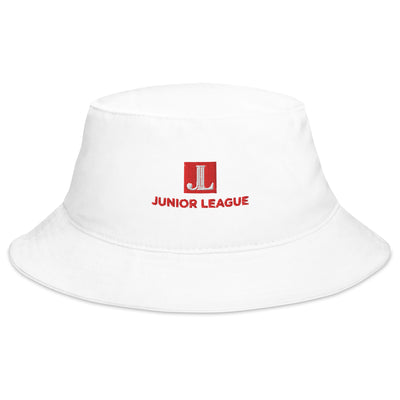 Junior League Logo Embroidered Bucket Hat in white shown in full front view
