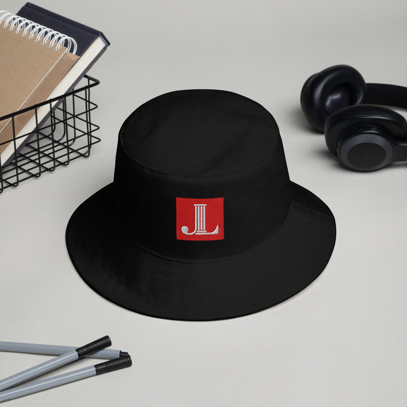 Junior League Logo Bucket Hat shown in black in lifestyle setting