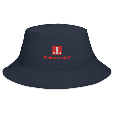 Junior League Logo Embroidered Bucket Hat in Navy blue shown in front view