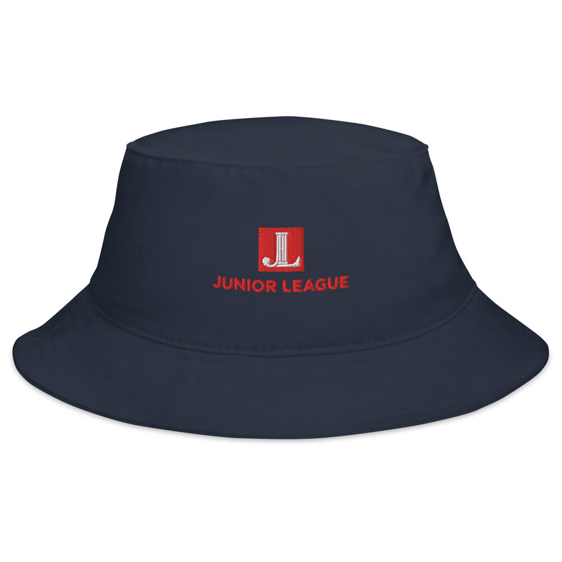 Junior League Logo Embroidered Bucket Hat in Navy blue shown in front view