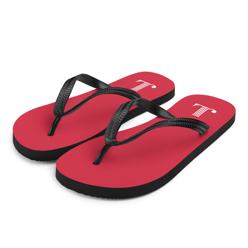 Junior League Logo Red Flip-Flops showing left side of sandals