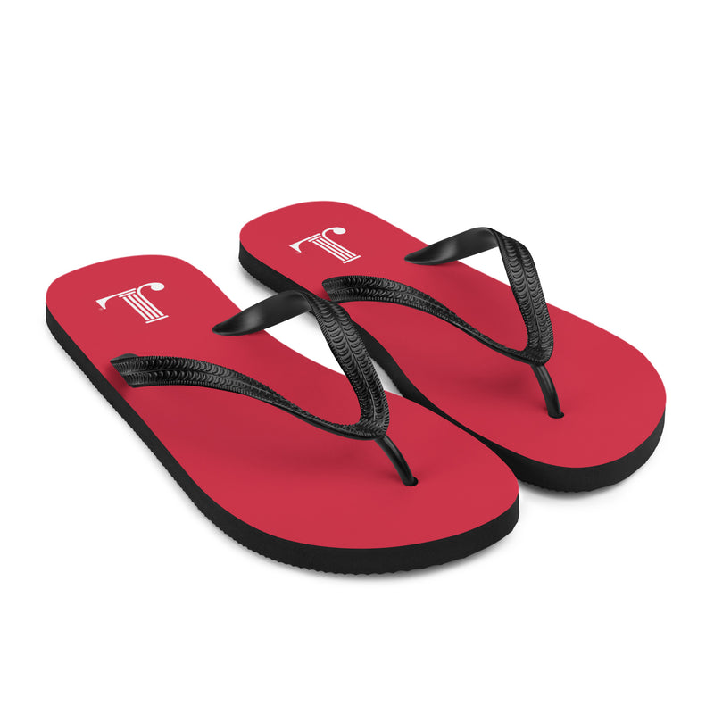Junior League Logo Red Flip-Flops showing side view of flip flops