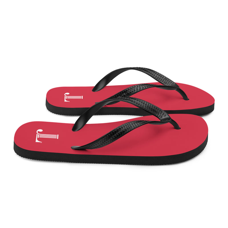 Junior League Logo Red Flip-Flops showing side view 
