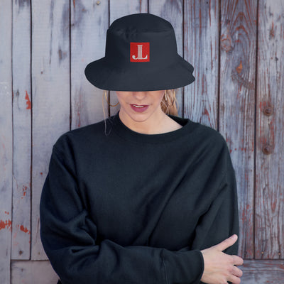 Junior League Logo Bucket Hat in Navy blue with red and white Junior league logo