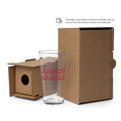 Junior League Shaker 16 oz Pint glass showing box for shipping
