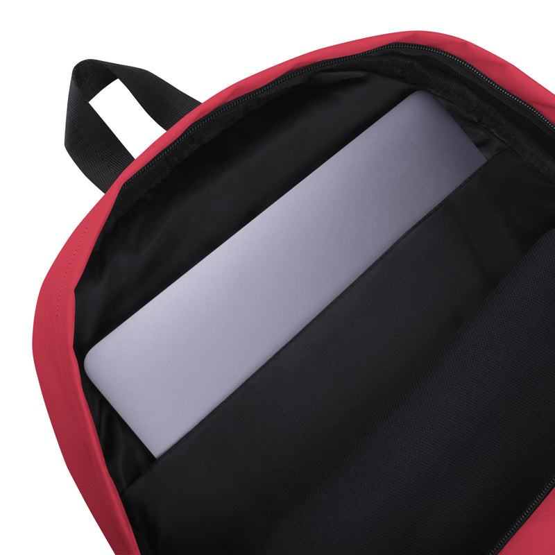 Junior League Red Backpack showing inside pocket to hold laptop computer