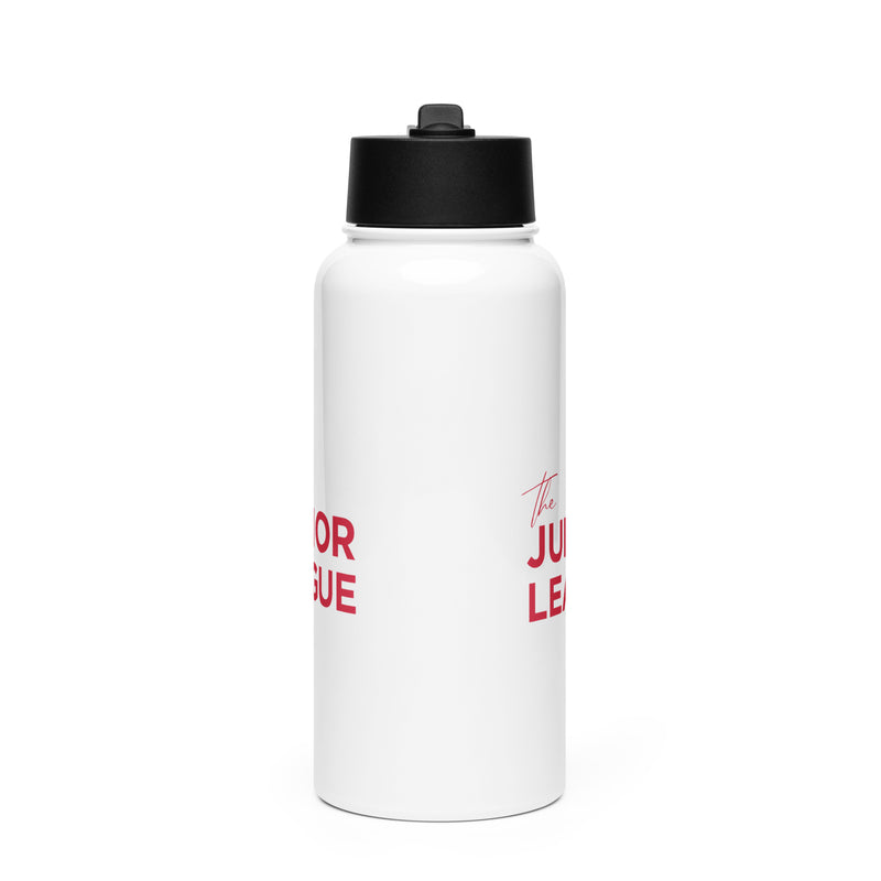 Junior League Water Bottle with straw showing design on both sides