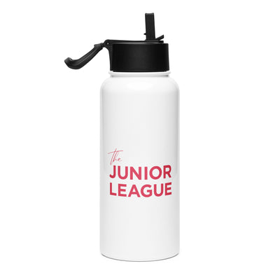 Junior League Water Bottle with straw showing design on both sides