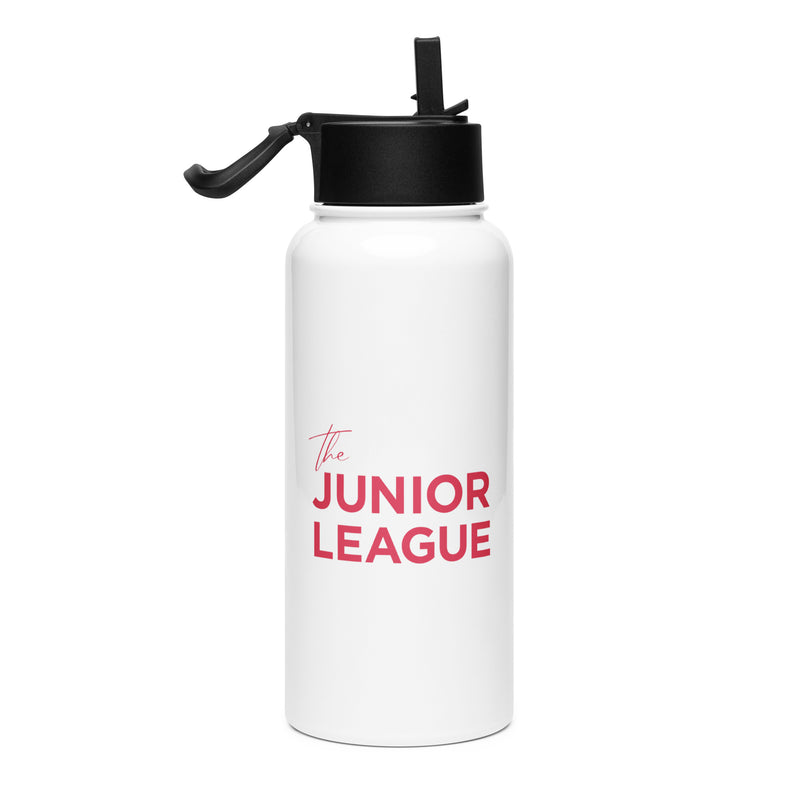 Junior League Water Bottle with straw showing design on both sides