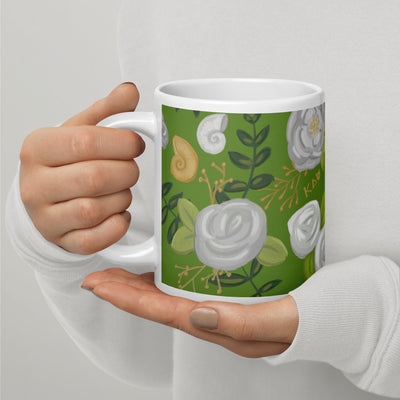 Kappa Delta Sorority Mug with rose floral print in green on 20 oz mug