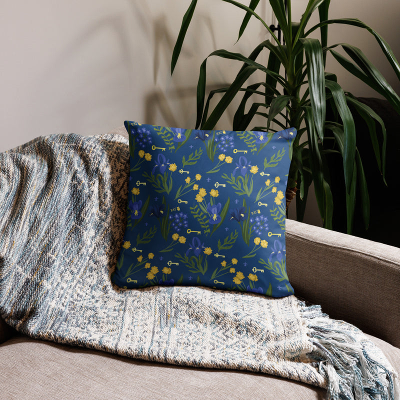 Kappa Kappa Gamma Sorority Letters Pillow showing back of pillow on couch