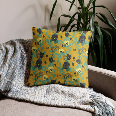 Kappa Alpha Theta TLAM Reversible Pillow showing pansy floral print on 22" x 22" pillow