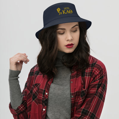 Kappa Alpha Theta Navy Blue Embroidered Bucket Hat on model