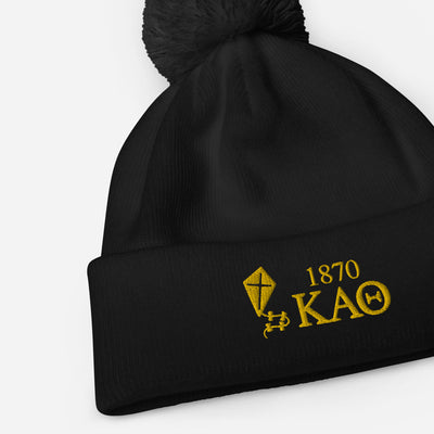 kappa alpha theta-embroidered beanie in black shown in detail view