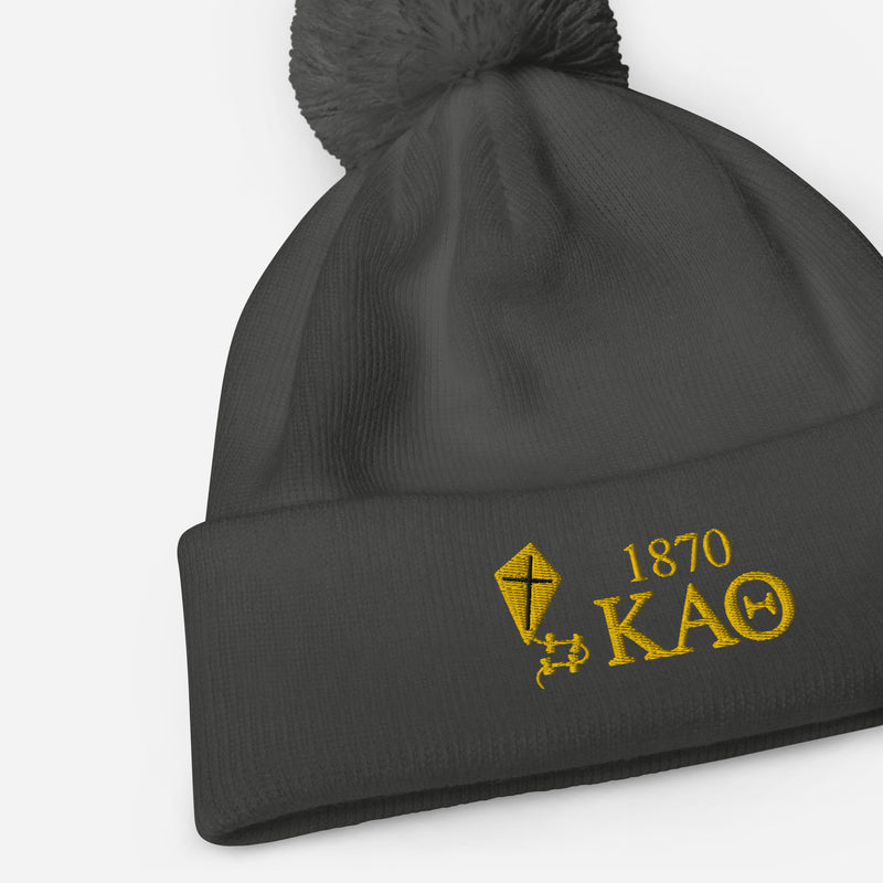 kappa alpha kappa alpha theta embroidered pom pom beanie in gray
