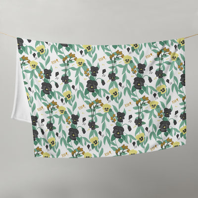 Kappa Alpha Theta Pansy Sorority Blanket shown hanging on a clothesline