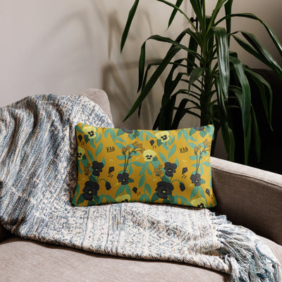 Kappa Alpha Theta letters pillow showing reverse side with pansy floral print