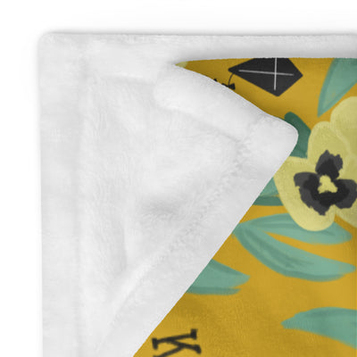 Kappa Alpha Theta Pansy Floral Print Sorority Blanket showing solid white reverse side