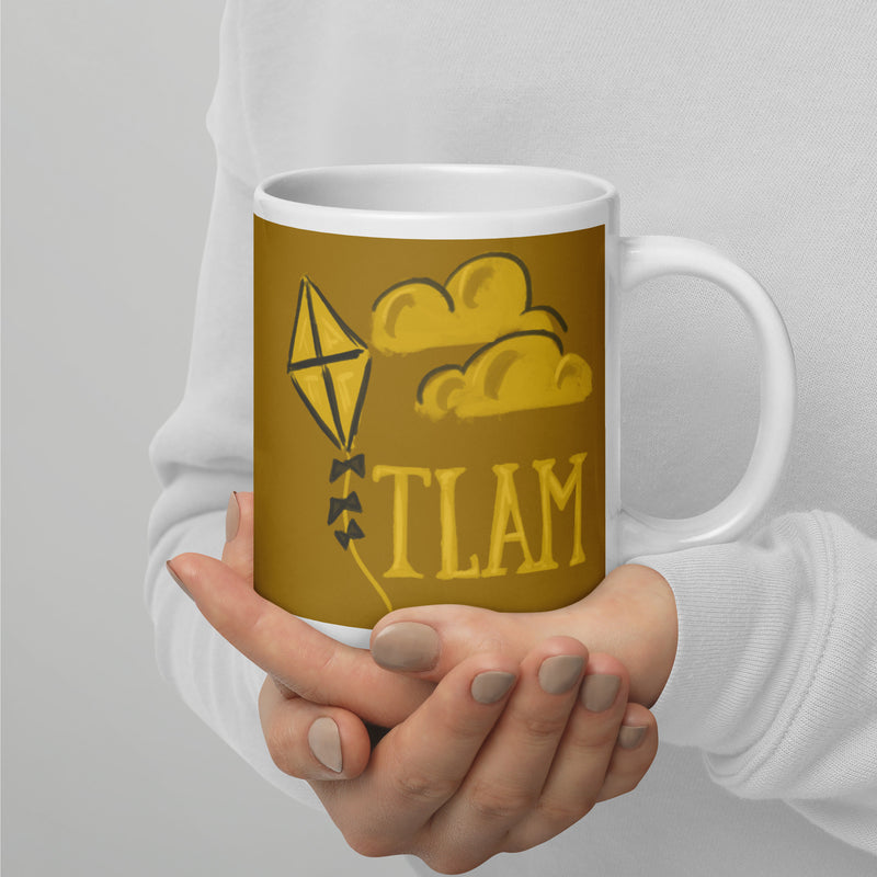 Kappa Alpha Theta TLAM Gold Sorority Mug in 20 oz size shown in model&