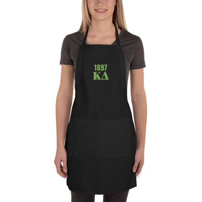 Kappa Delta 1897 Embroidered Apron shown in black on model 