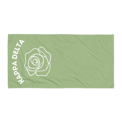 Kappa Delta Rose Beach and Bath Towel in green with white lettering and rose 