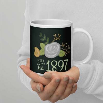 Kappa Delta 1897 Dark Green Mug shown in model's hands