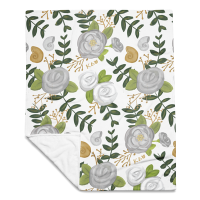 kappa delta rose floral throw blanket showing rose pattern and solid white back
