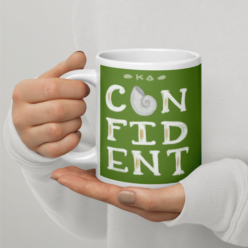 Kappa Delta KD Confident mug in 20 oz size shown in model&