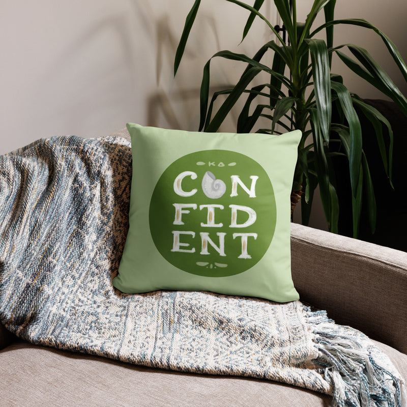 Kappa Delta KD Confident pillow in 18" x 18" size in light green on couch