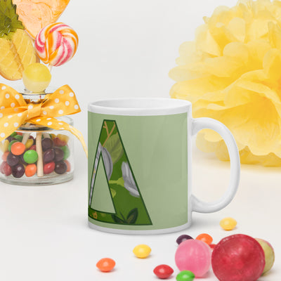 Kappa Delta Letters Mug in light green with filled letters in 11 oz size