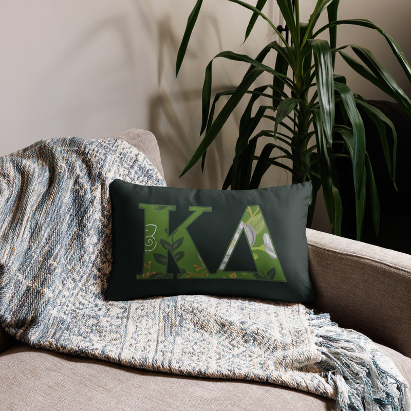 Kappa Delta Letters Sorority Pillow in dark green with filled letters in 20" x 12" size