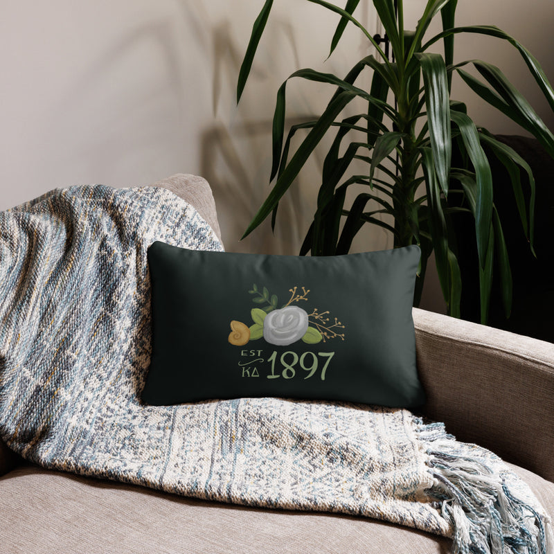 Kappa Delta Sorority Pillow in 20" x 12" lumbar pillow size shown on couch