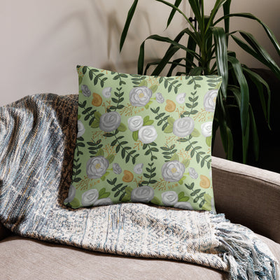 Kappa Delta KD Confident Pillow with rose floral print in light green on 22" x 22" pillow