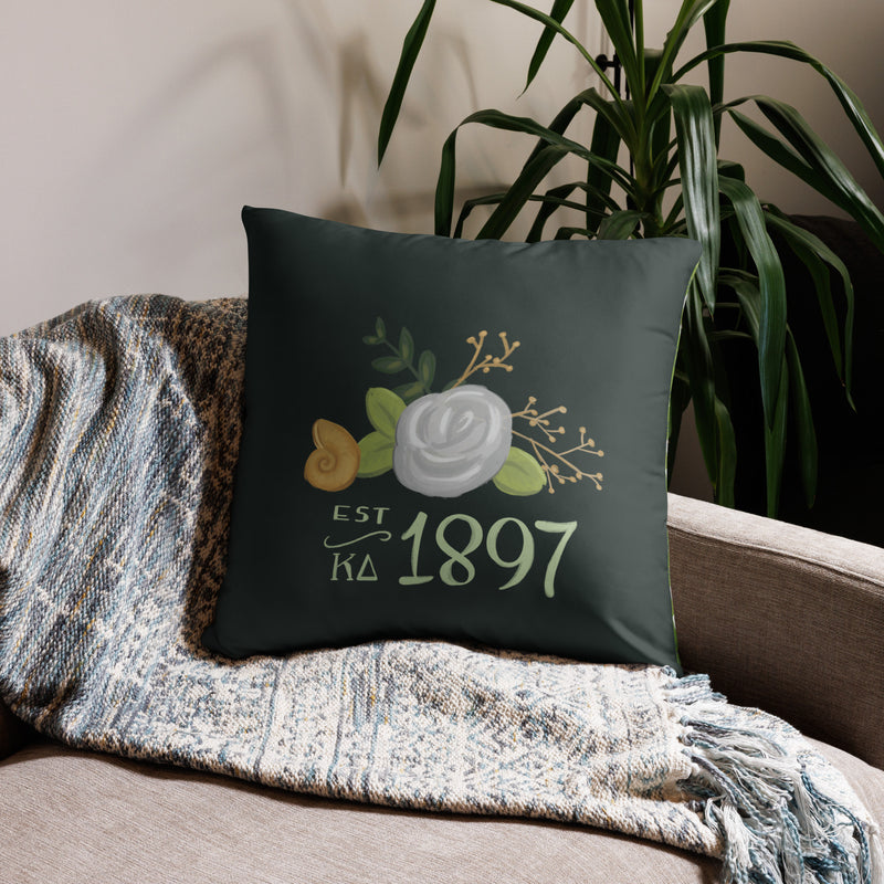 Kappa Delta Sorority Pillow in dark green with 1897 design in 22" x 22" size