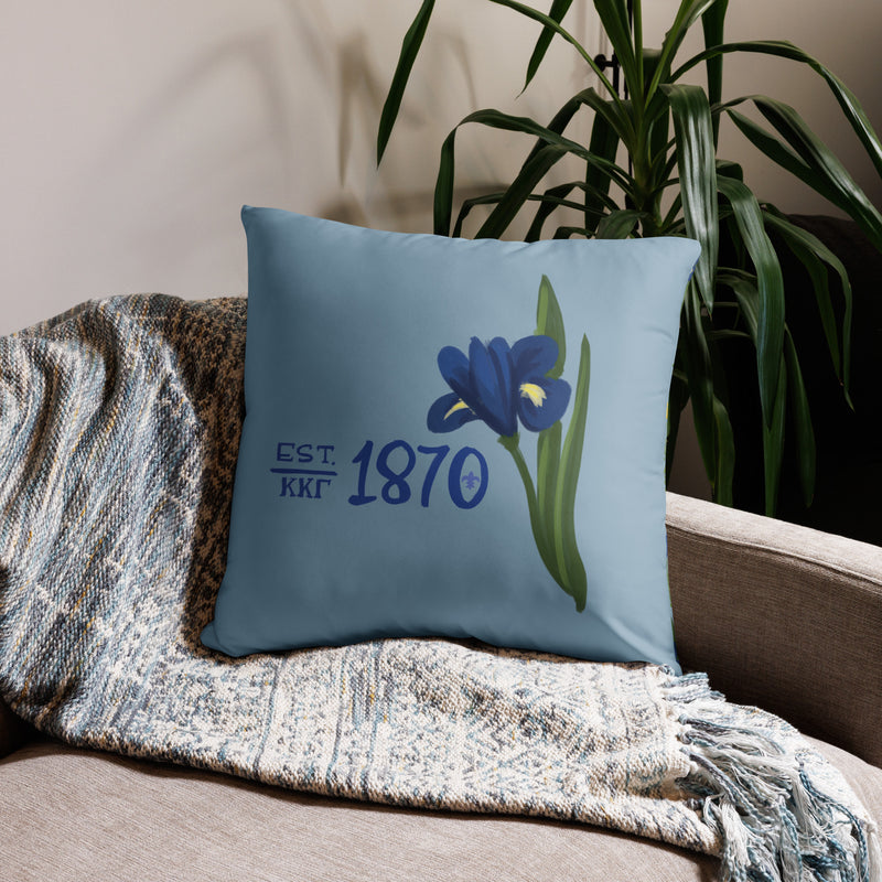 Kappa Kappa Gamma Sorority Pillow with 1870 hand-drawn design on front in 22" x 22" size