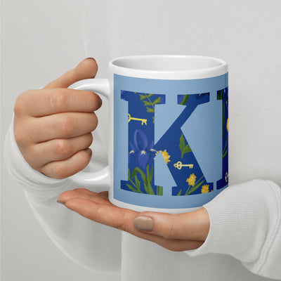 Kappa Kappa Gamma Filled Letters Mug in 20 oz size showing handle on left