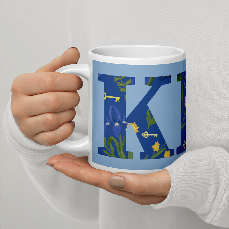 Kappa Kappa Gamma Filled Letters Mug in 20 oz size showing handle on left